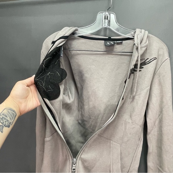 ARMANI EXCHANGE XS grey zip up sweater with hood and eagle logo - Picture 4 of 11